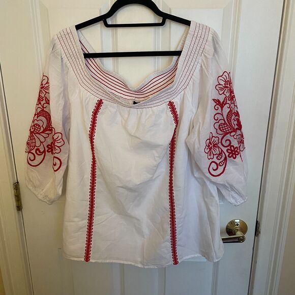 Lane Bryant NWT Embroidered Top Boho 100% Cotton Gauzy Cottagecore Prairie - Picture 2 of 12